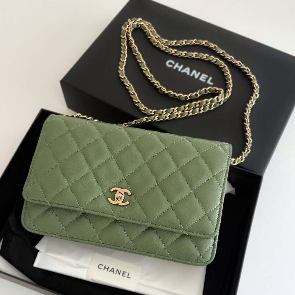 🩷SOLD!🩷 NEW Chanel WOC - 25A - Matcha Green Caviar Gold Hardware